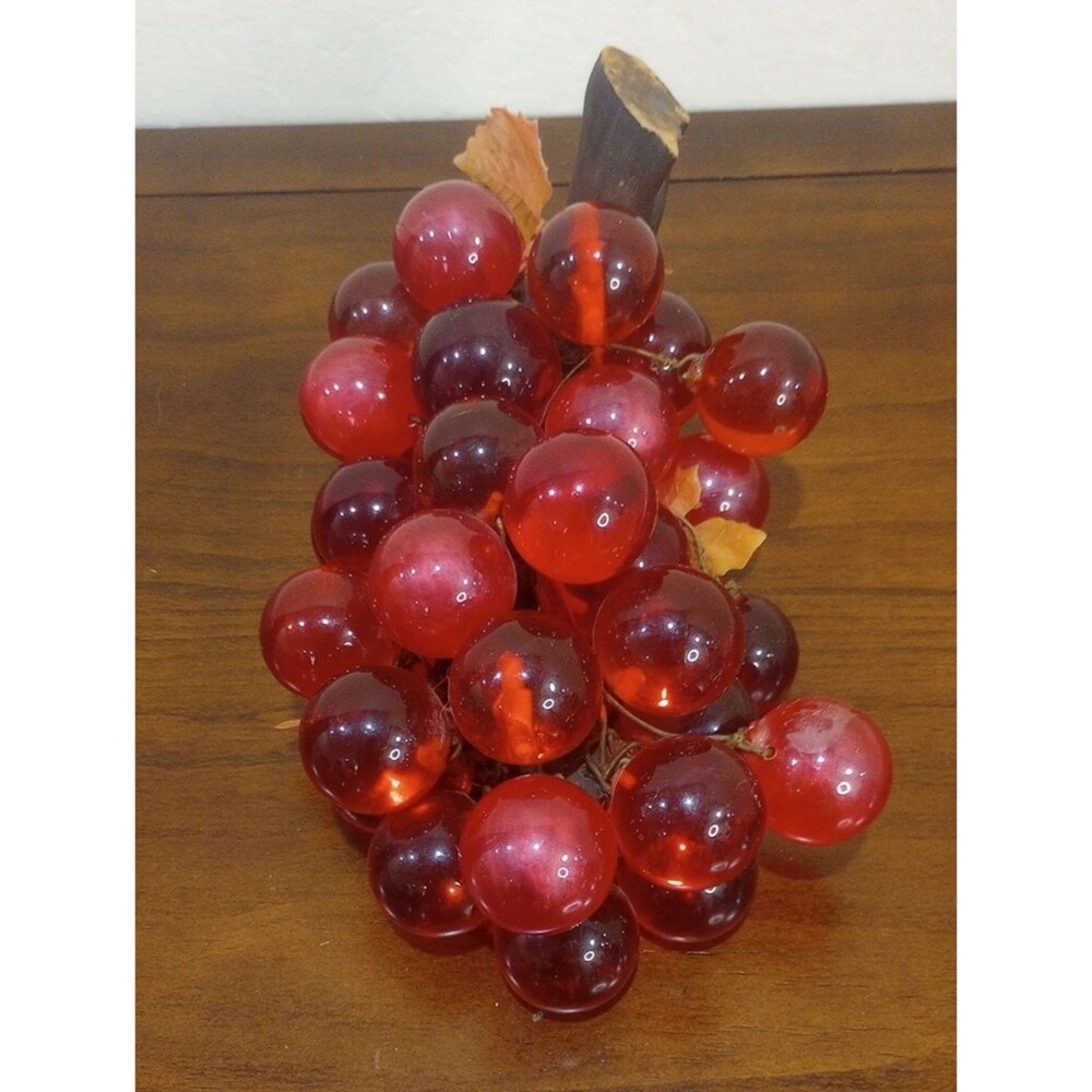 Lucite Red Grape Cluster On Driftwood - Vintage MCM!